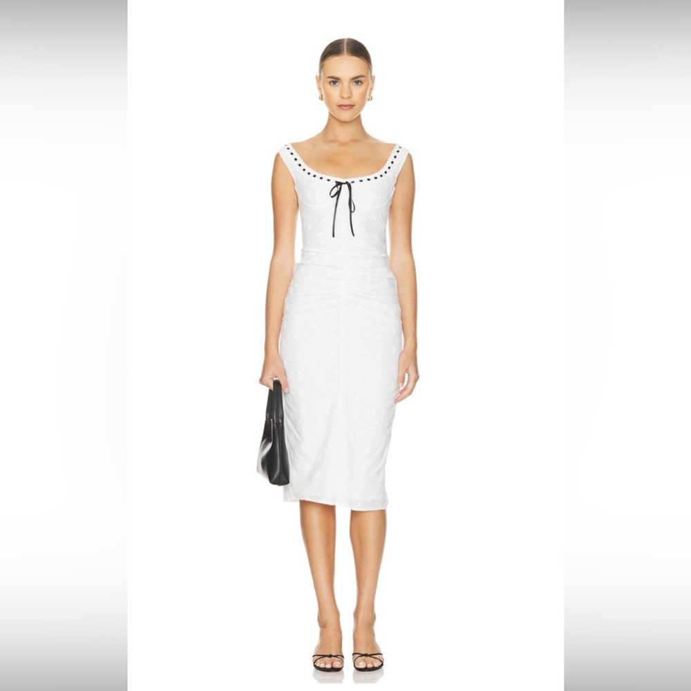 MAJORELLE White Midi Dress with Black Trim